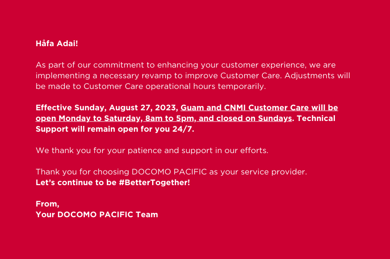 Temporary Customer Care Hours